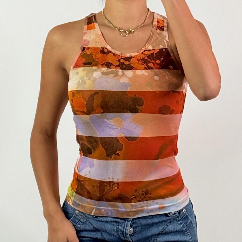 Orange Striped Multicolor Top